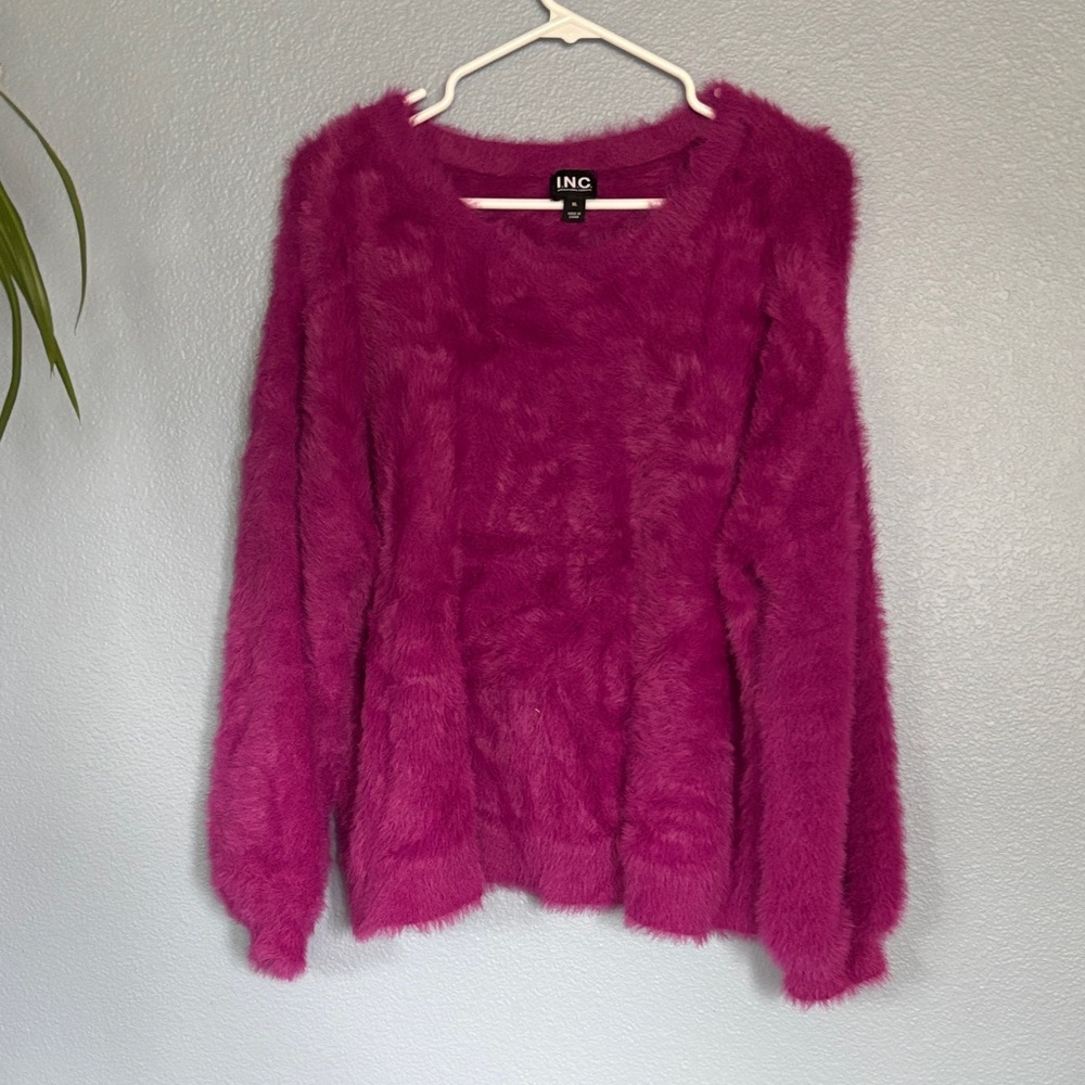 I.N.C soft and fuzzy long sleeve sweater. A bright and bold fuchsia. Size XL